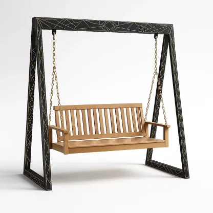 Balancella da giardino in legno e metallo nero con catene