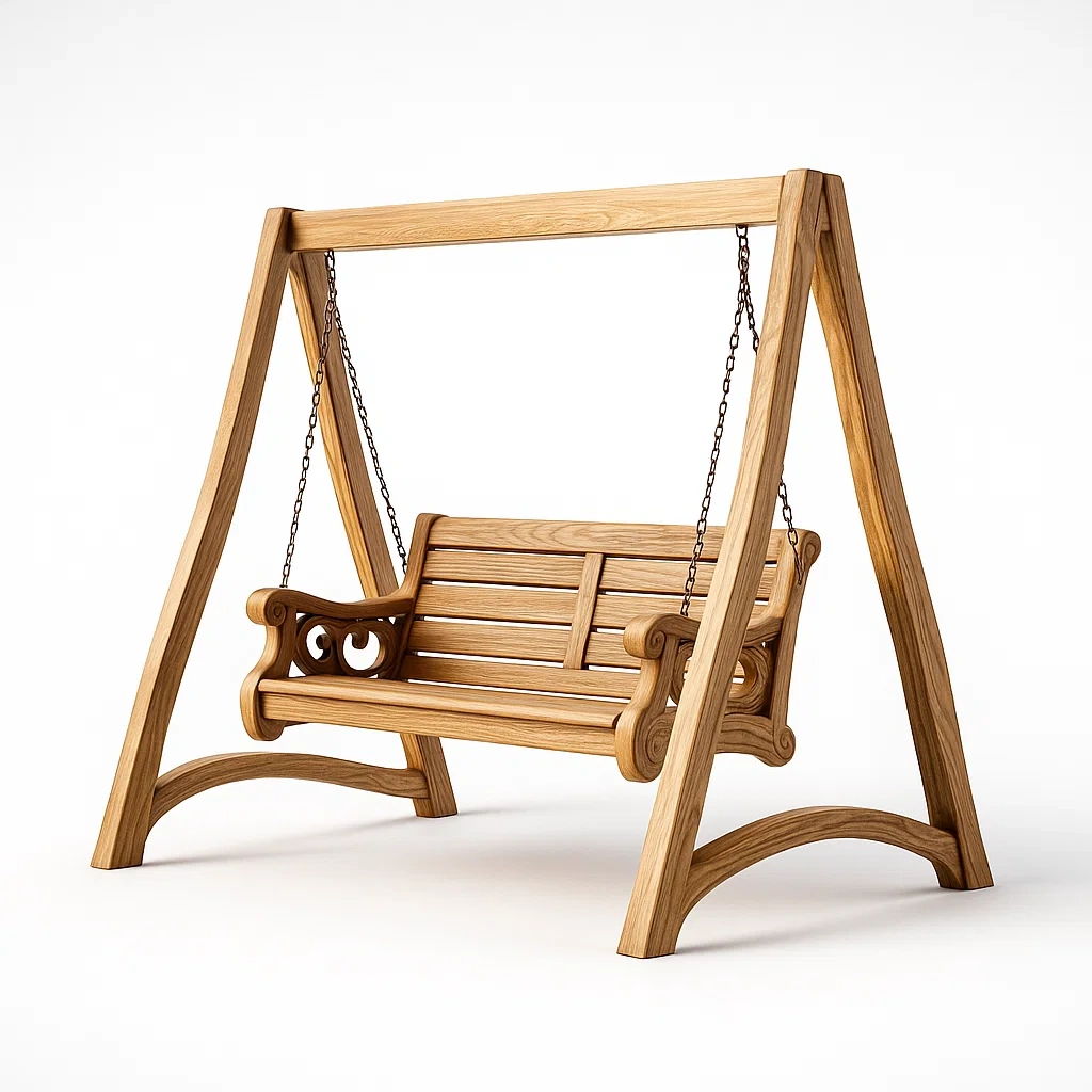 Balancella da giardino in legno massello con catene in acciaio