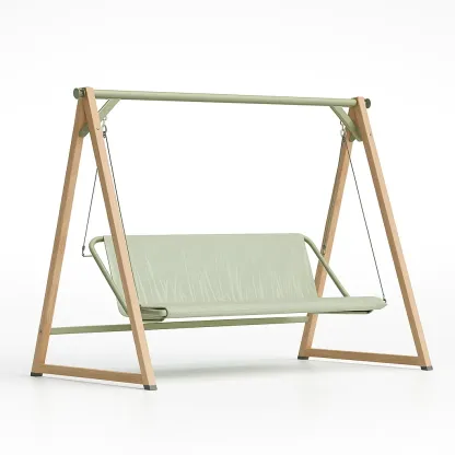 Balancella da giardino in legno con seduta in tessuto verde in poliestere