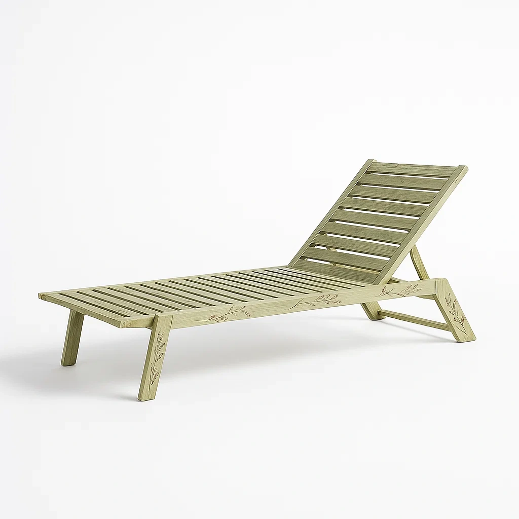 Chaise longue in legno massello di teak regolabile verde