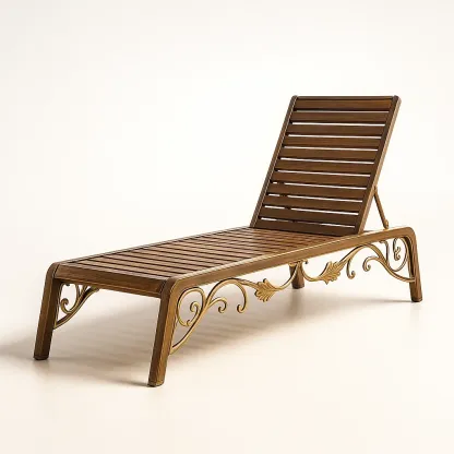 Chaise longue in legno e metallo marrone oro 200x65x95 cm