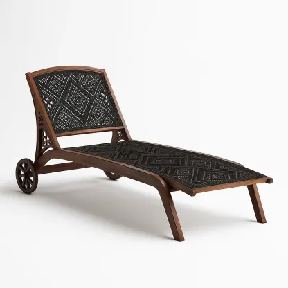 Chaise longue in legno con rivestimento in rattan regolabile