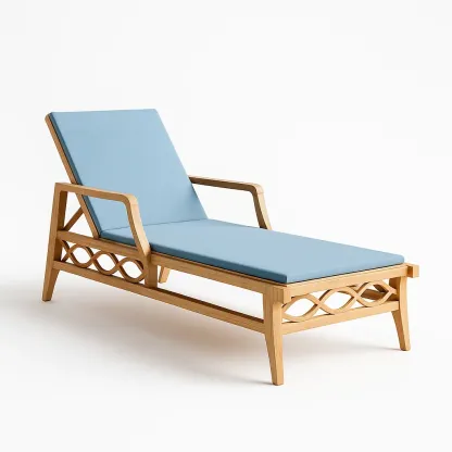 Chaise longue in legno e tessuto blu 200x70x35 cm