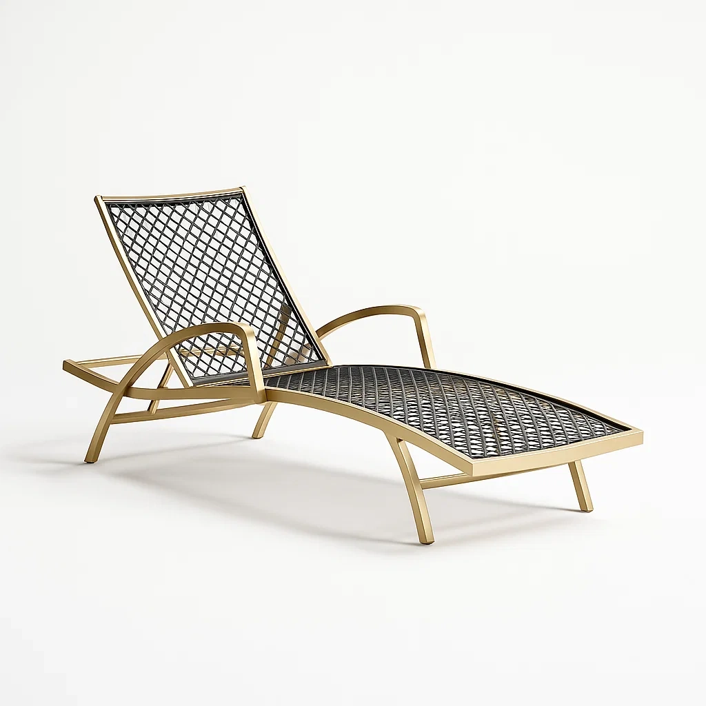 Chaise longue in metallo oro e nero da esterno