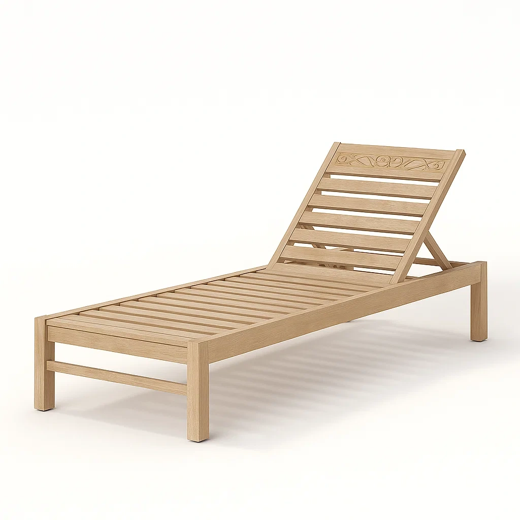 Chaise longue in legno di acacia marrone chiaro reclinabile