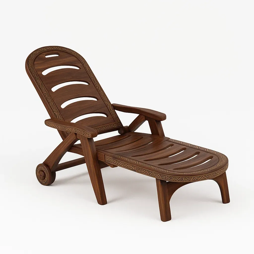 Chaise longue in legno con schienale regolabile marrone