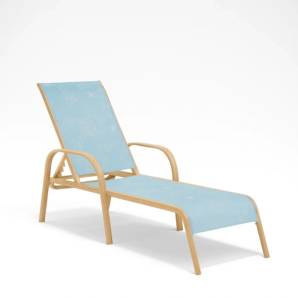 Chaise longue in legno e poliestere blu