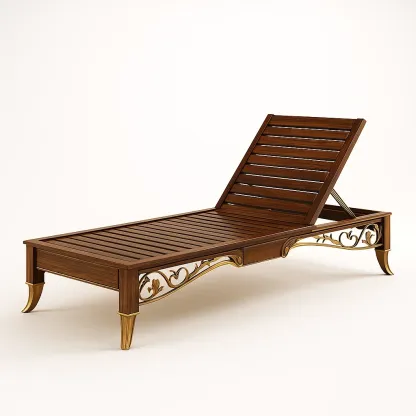 Chaise longue in legno e metallo dorato marrone