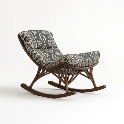 Sedia a dondolo in legno e tessuto geometrico