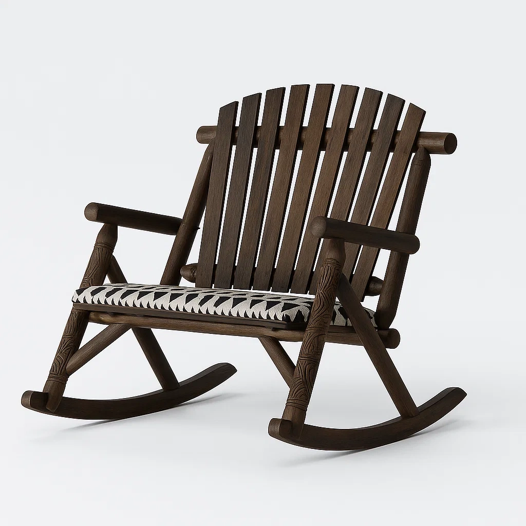 Sedia a dondolo in legno massello marrone con cuscino in cotone