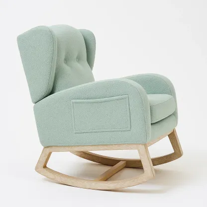 Sedia a dondolo in tessuto verde menta con struttura in legno