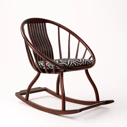 Sedia a dondolo ovale in legno massello marrone con cuscino in poliestere