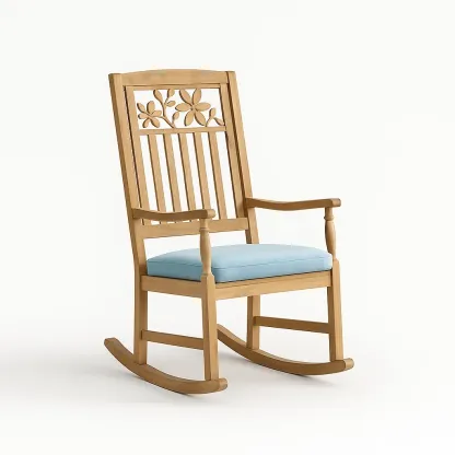 Sedia a dondolo in legno di faggio con cuscino blu