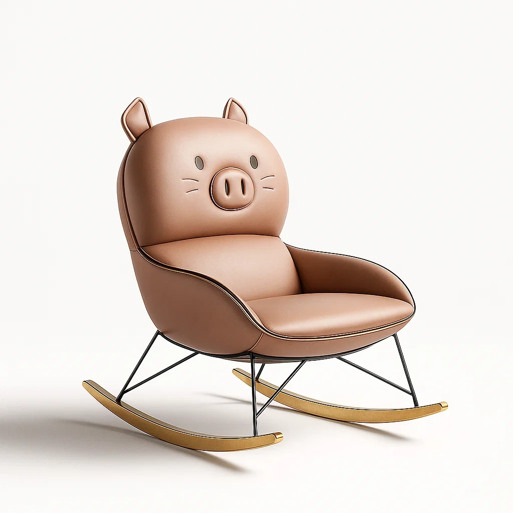Sedia a dondolo per bambini a forma di maiale in pelle sintetica e metallo
