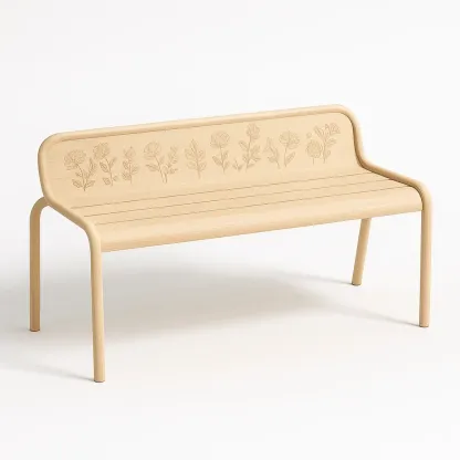 Panchina in legno di faggio con schienale inciso a fiori