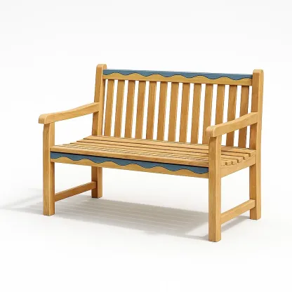 Panchina in legno a doghe con dettagli blu