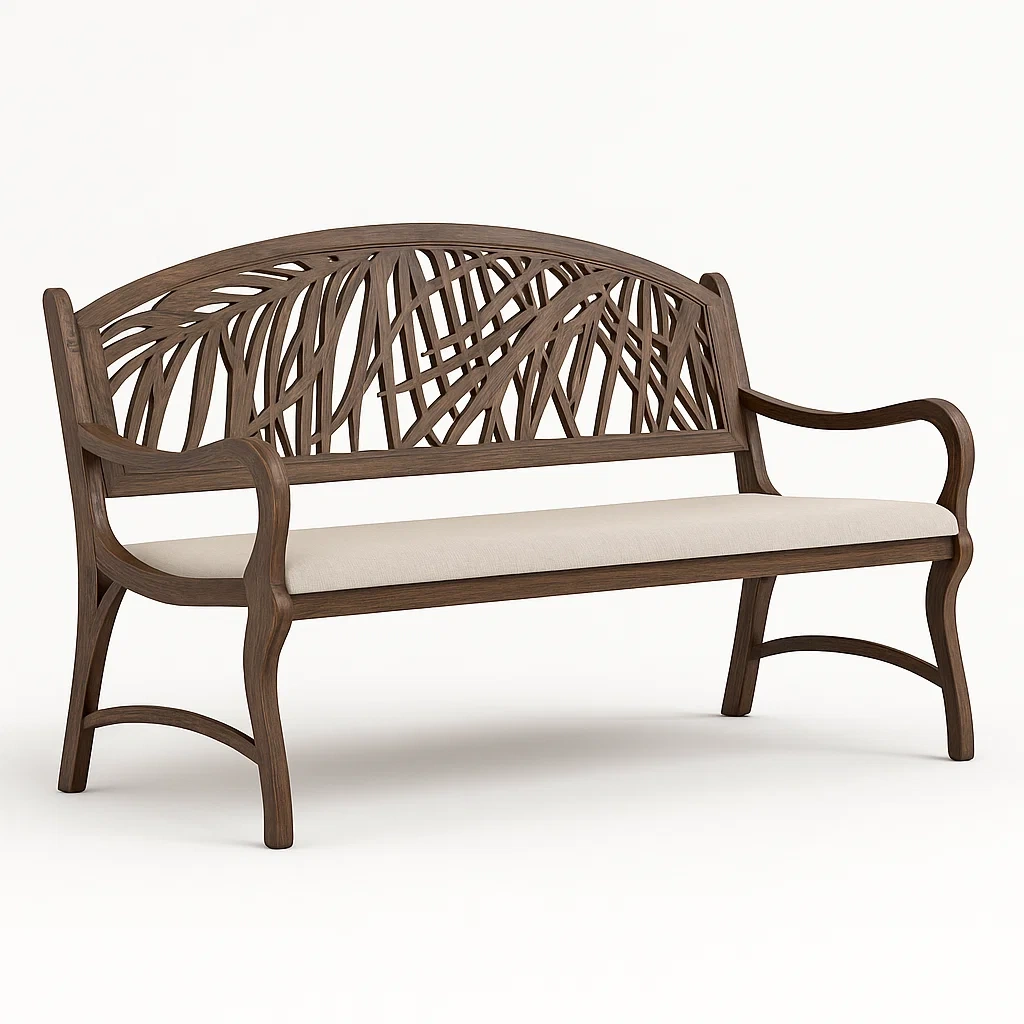 Panchina in legno intagliato con cuscino