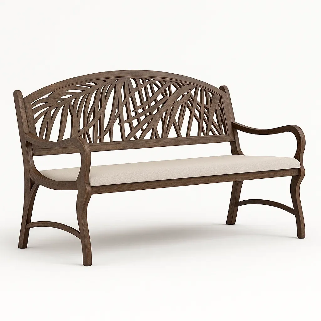 Panchina in legno intagliato con cuscino