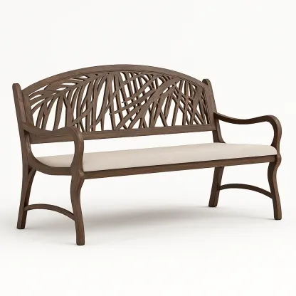 Panchina in legno intagliato con cuscino