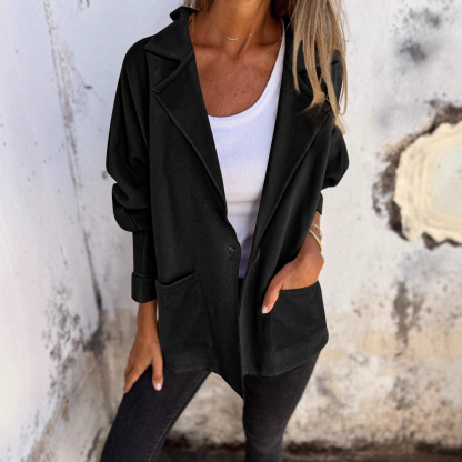 Women's Fall/Winter Blazer-Style Sweatshirt Jacket | Casual Minimalist Notched Lapel Single-Breasted Button Coat