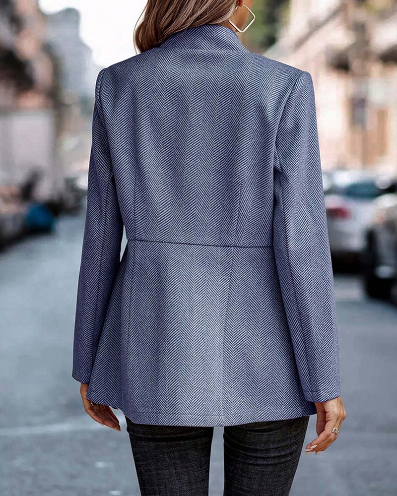 Women Houndstooth Long Sleeve Blazer Warm Office Neck Jacket With Pockets Open Front Cardigans