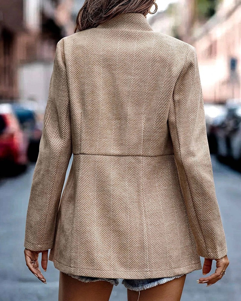 Women Houndstooth Long Sleeve Blazer Warm Office Neck Jacket With Pockets Open Front Cardigans