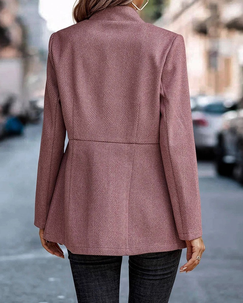 Women Houndstooth Long Sleeve Blazer Warm Office Neck Jacket With Pockets Open Front Cardigans