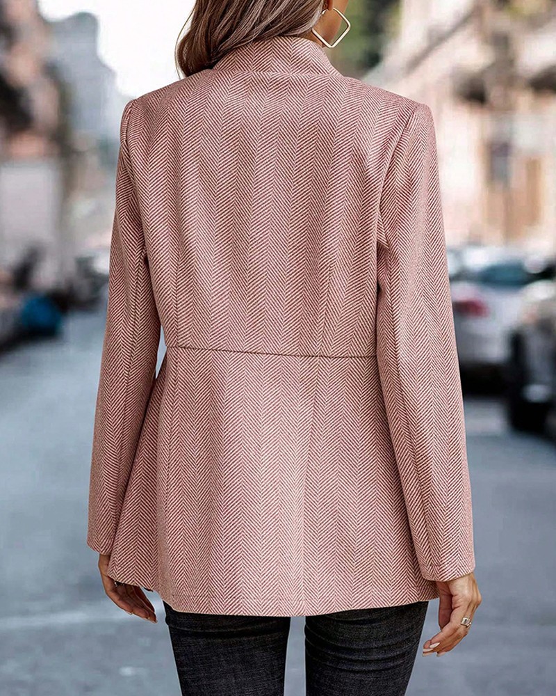 Women Houndstooth Long Sleeve Blazer Warm Office Neck Jacket With Pockets Open Front Cardigans