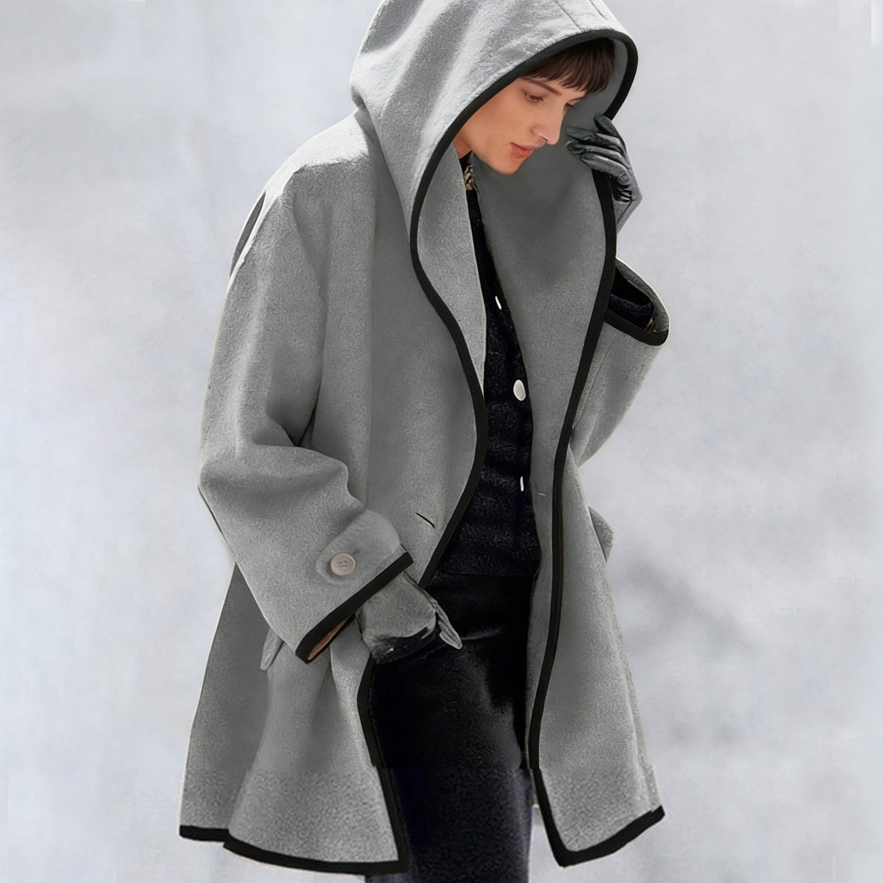 Fashion Hooded Solid Color Coat