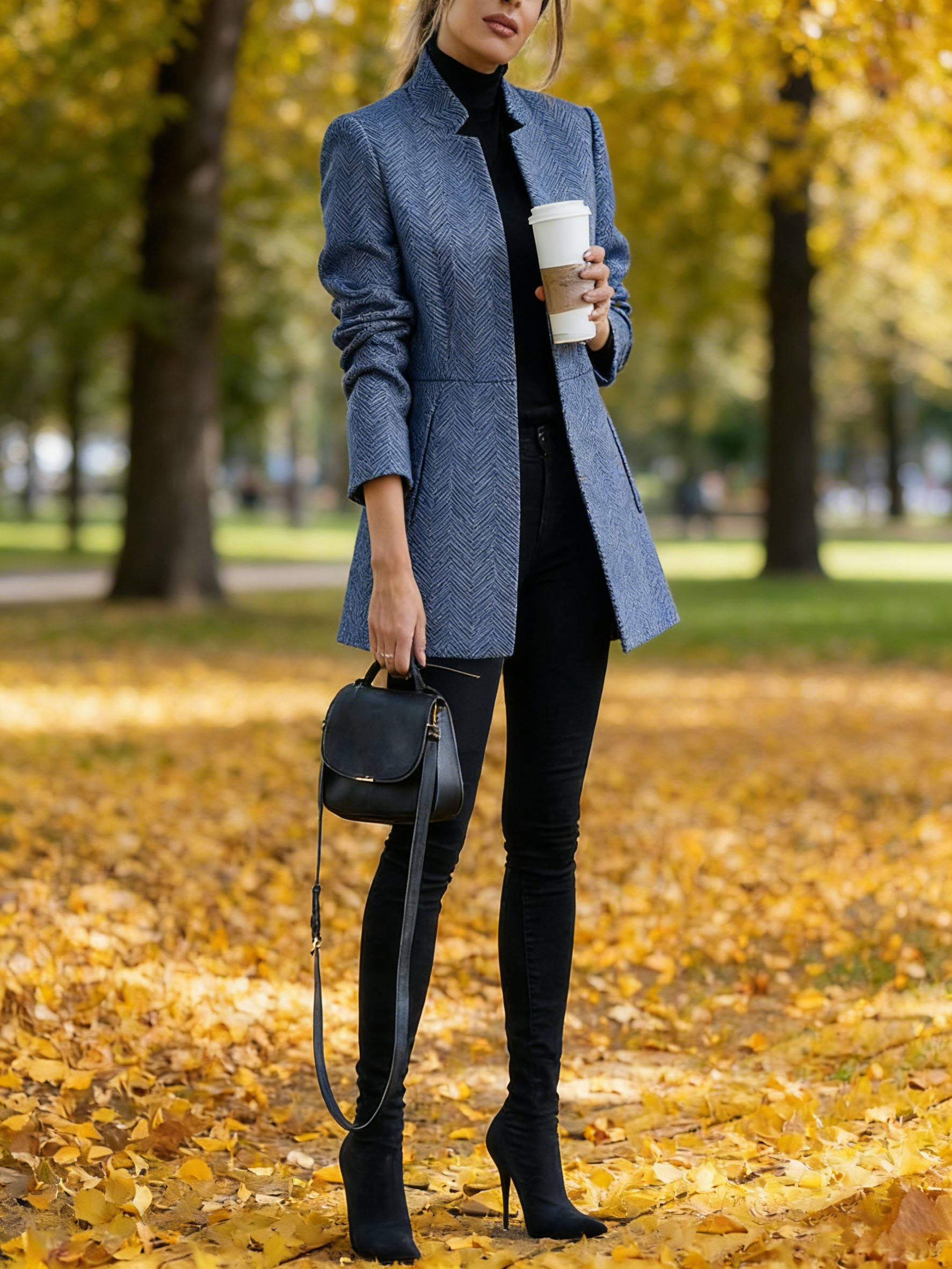 Women Houndstooth Long Sleeve Blazer Warm Office Neck Jacket With Pockets Open Front Cardigans