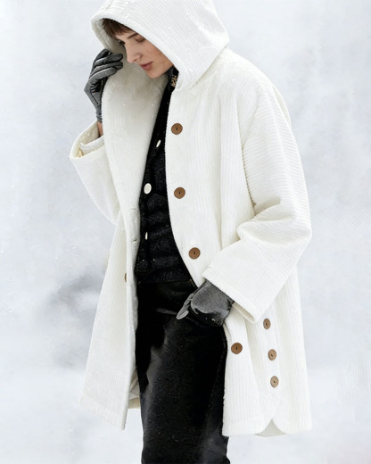 Women's Autumn Winter Short Sleeve Hooded Loose Corduroy Coat - Casual Versatile (Burgundy/Black/White/Green/Light Brown/Gray/Navy Blue)