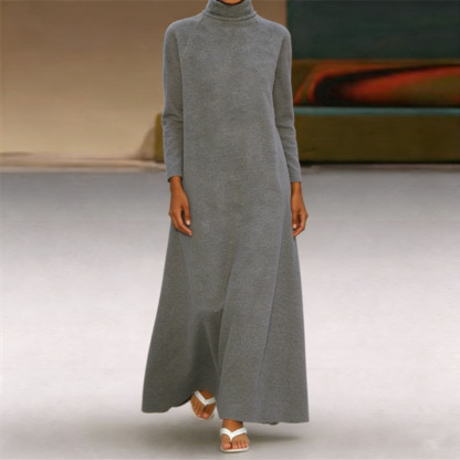 Plush Casual Solid Color Turtleneck Dress