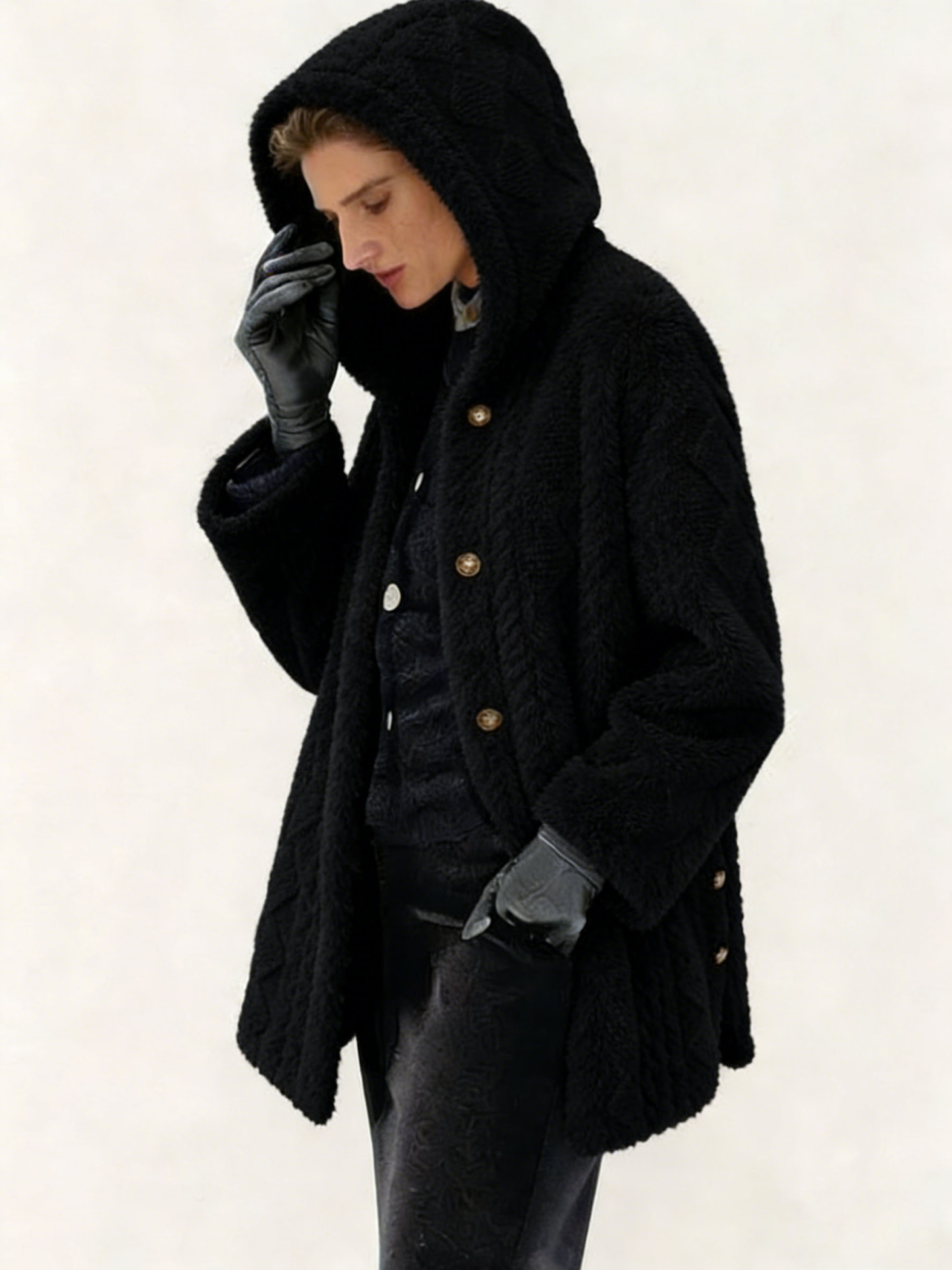 Women's Polyester Faux Fur Hooded Coat - Quilted Warm Winter Jacket, Casual Elegant Outerwear with Metal Buttons (Multiple Colors)