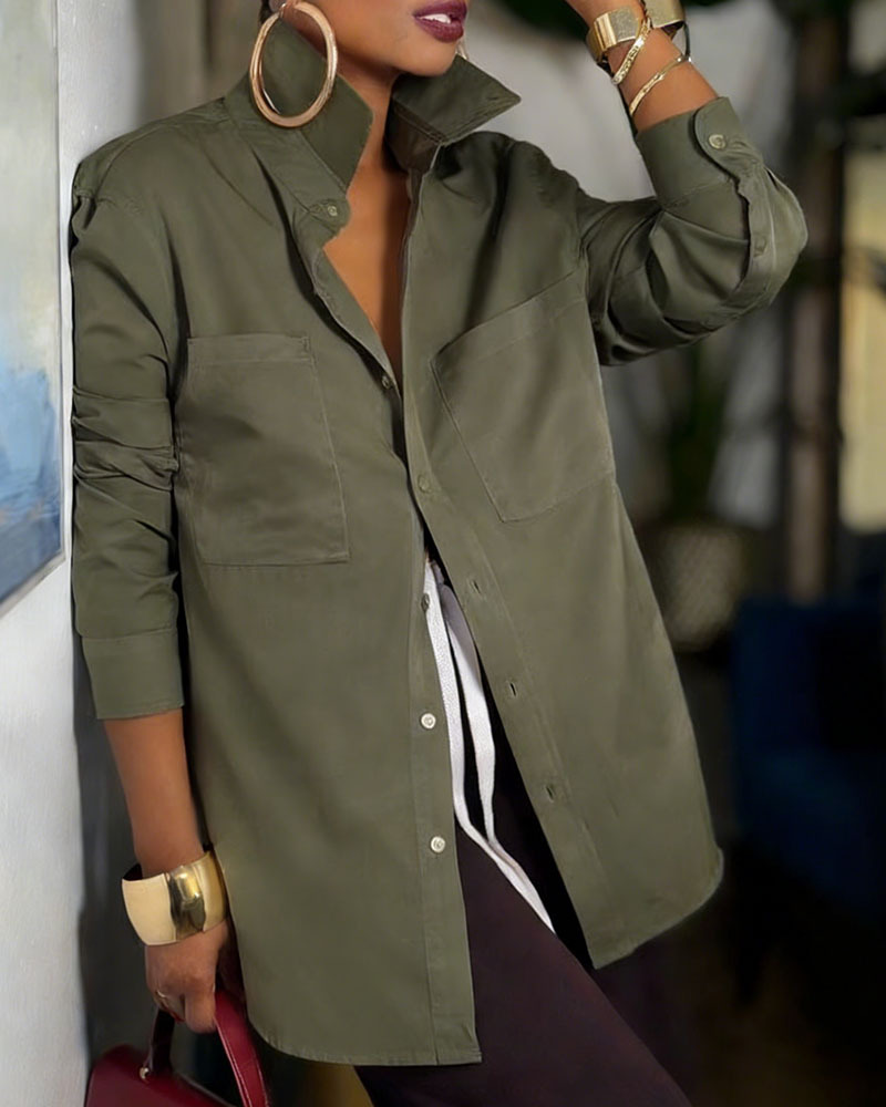 Women's Oversized  Button-Down Shirt - Long Sleeve Loose Fit Blouse with Pockets (White/Black/Red/Olive Green)