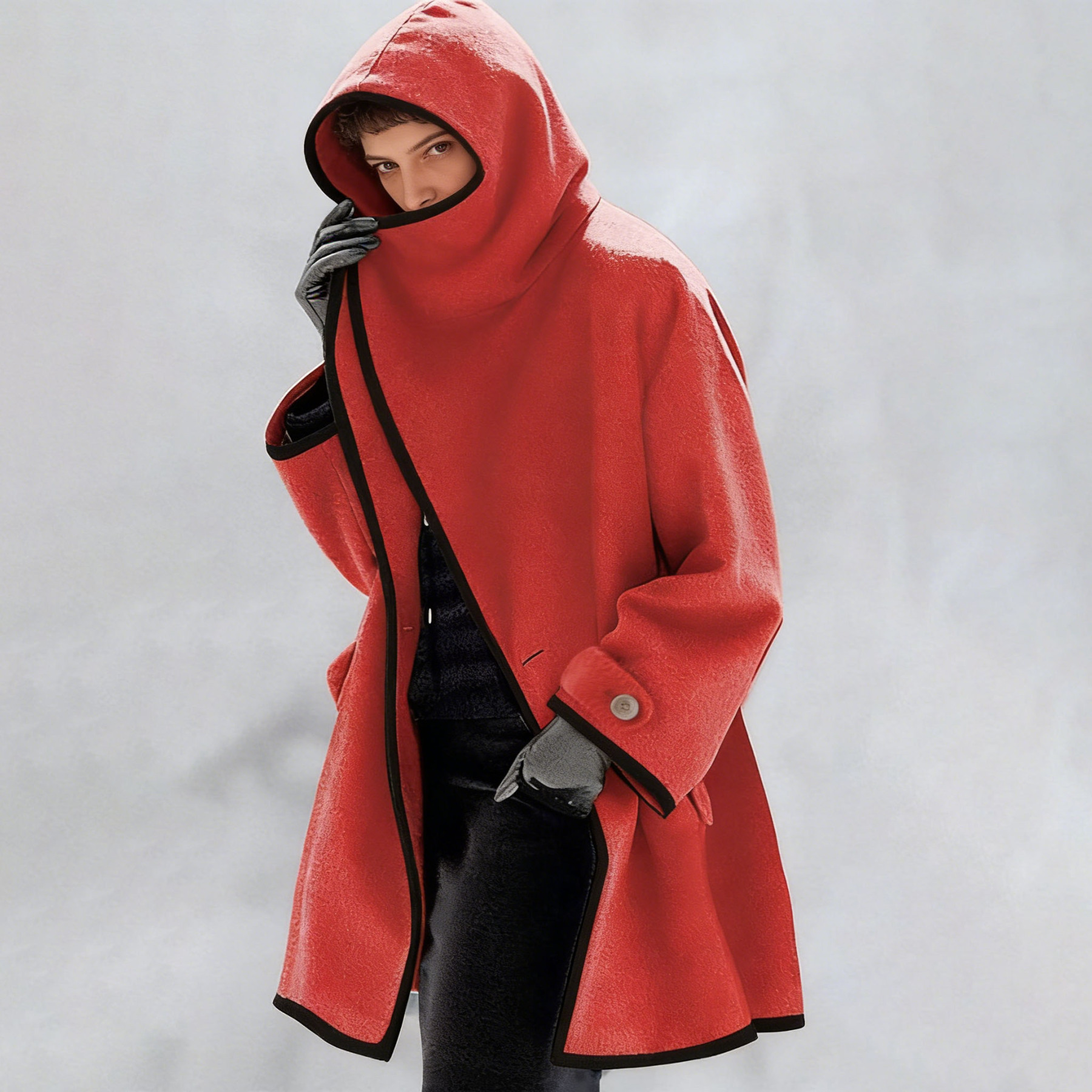 Fashion Hooded Solid Color Coat