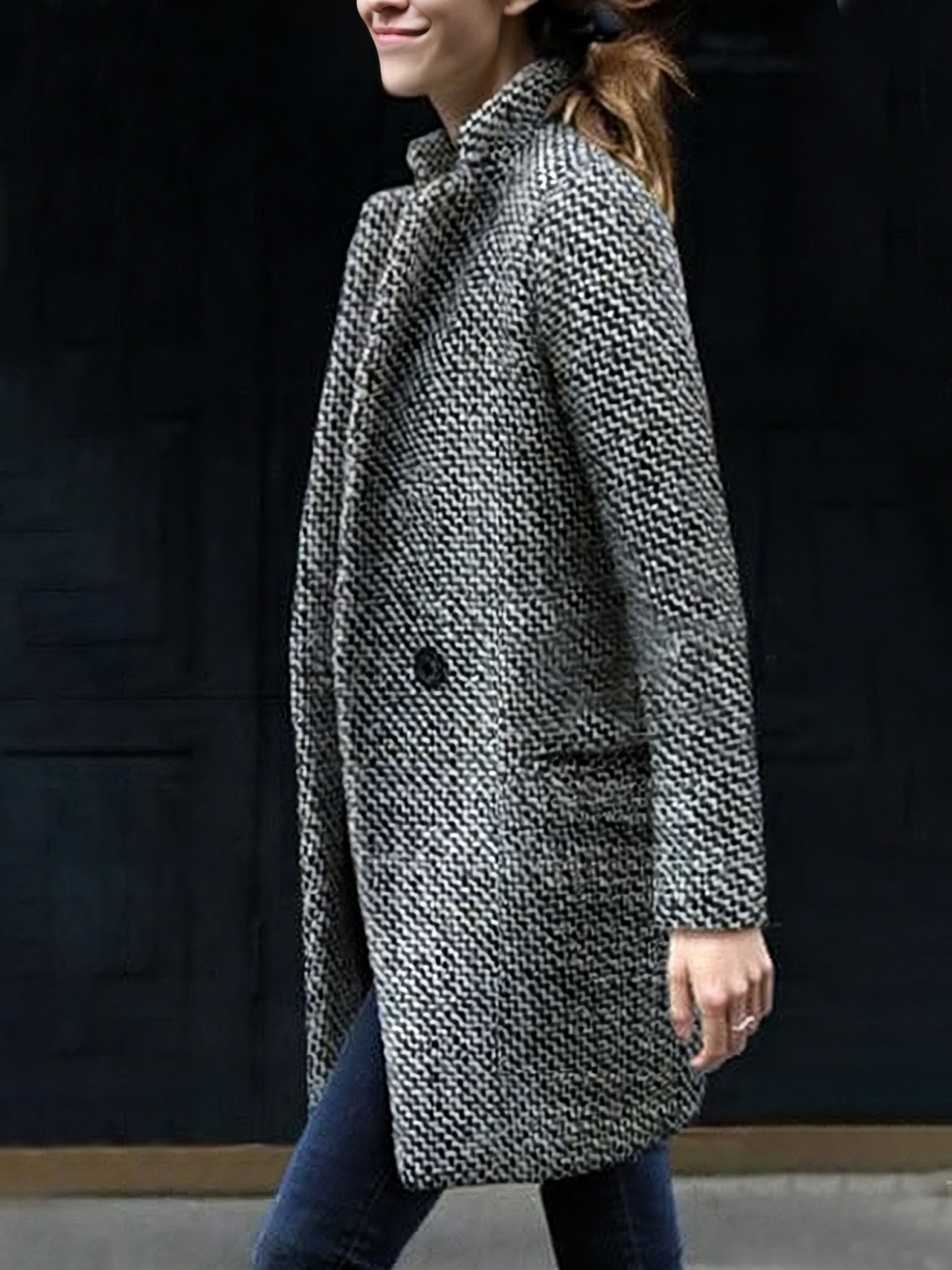 Women's Houndstooth Coat Slim Fit Coat