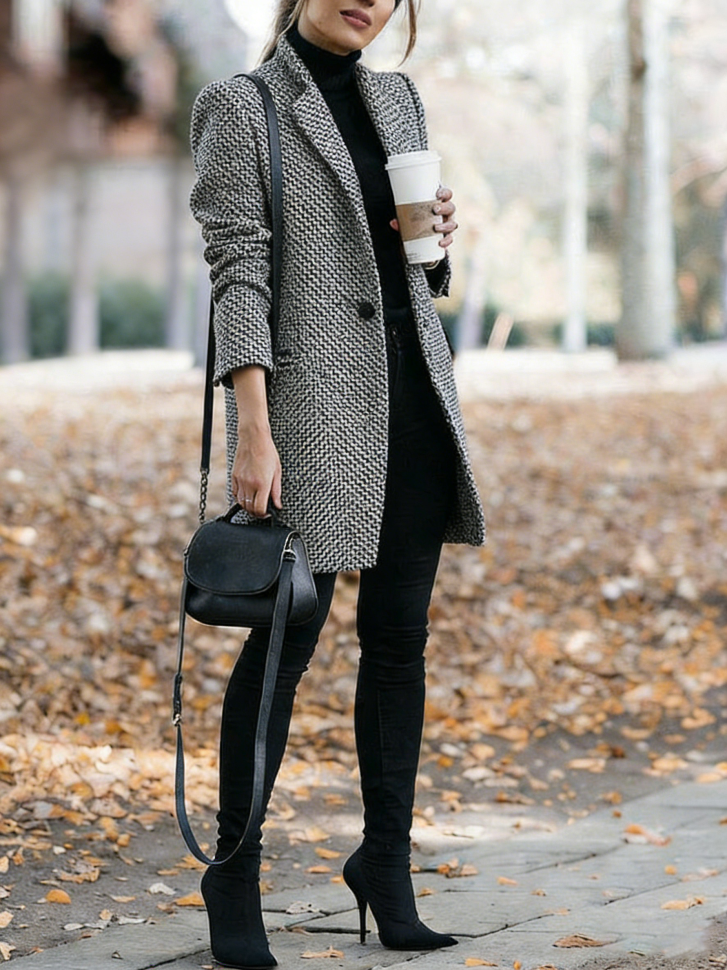 Women's Houndstooth Coat Slim Fit Coat