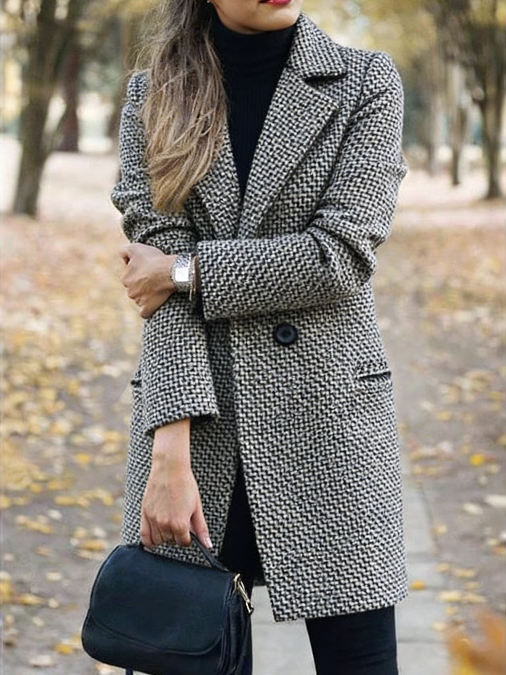 Women's Houndstooth Coat Slim Fit Coat