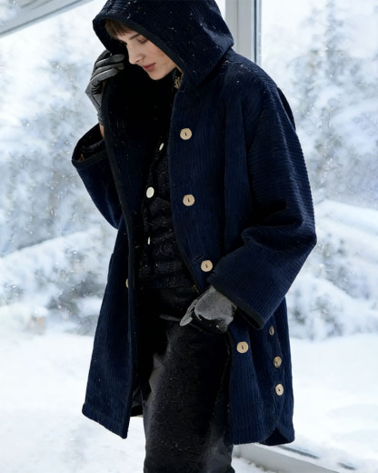 Women's Autumn Winter Short Sleeve Hooded Loose Corduroy Coat - Casual Versatile (Burgundy/Black/White/Green/Light Brown/Gray/Navy Blue)