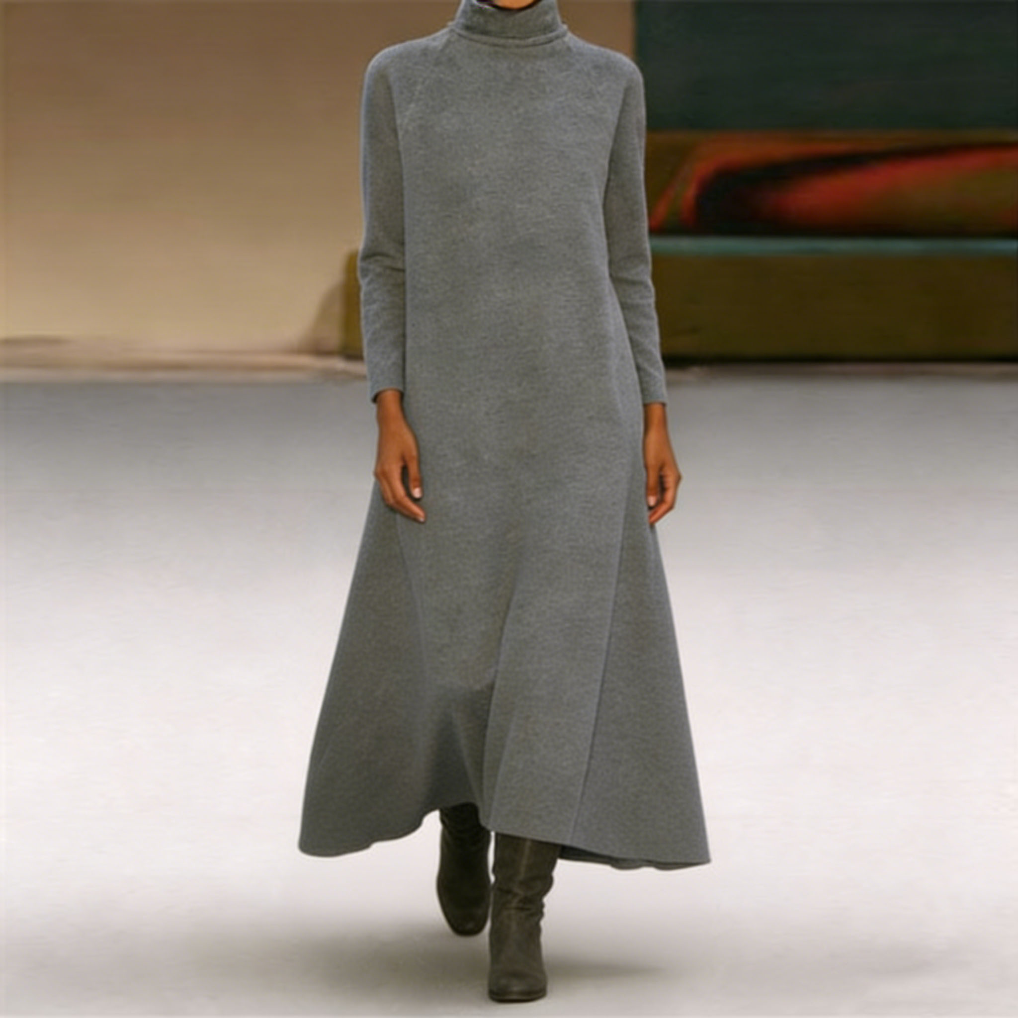 Plush Casual Solid Color Turtleneck Dress