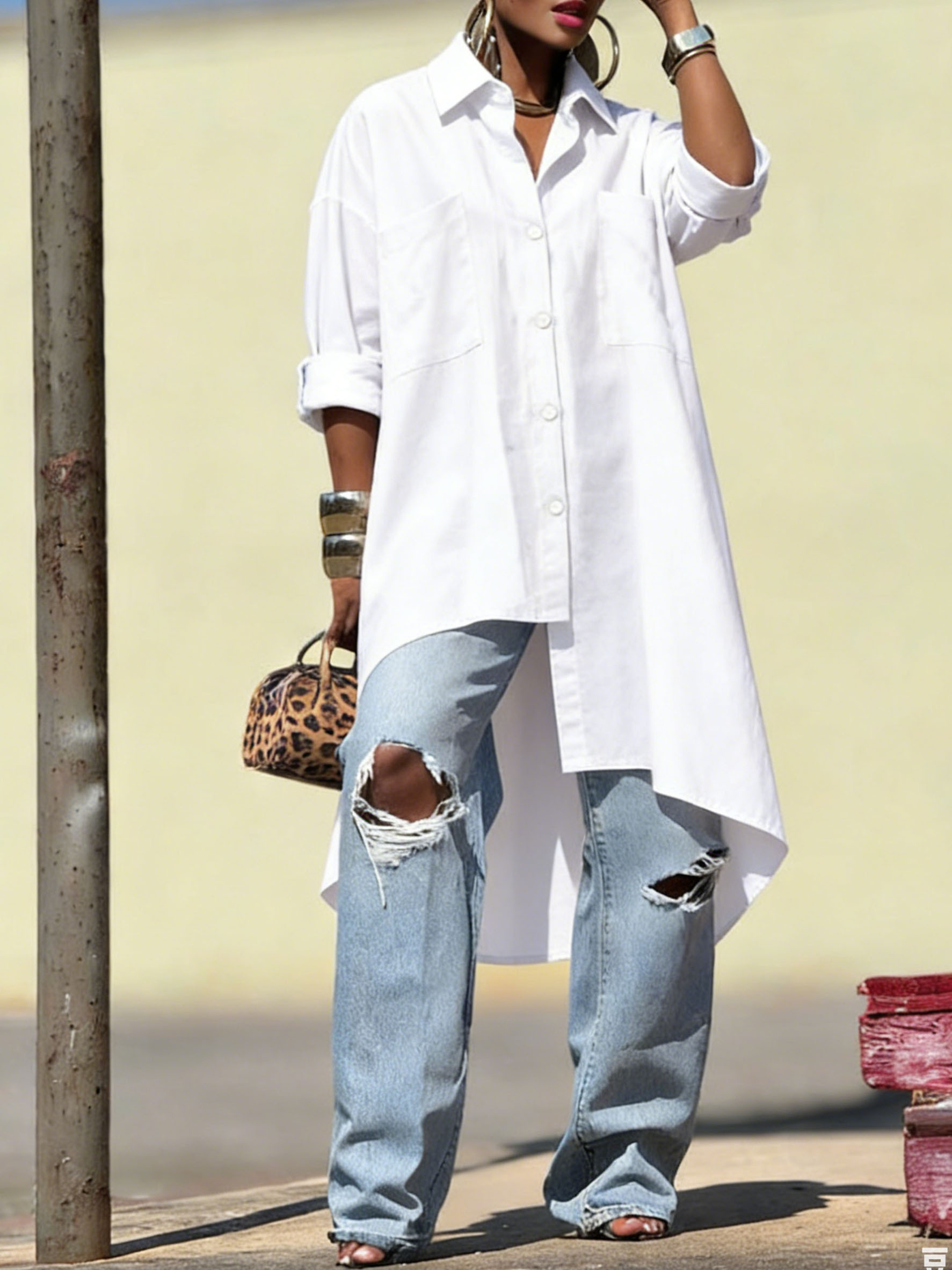 Women's Linen-Cotton Oversized Tunic Shirt - Loose Fit Long Sleeve Button-Down Blouse (Multi-Color Options)