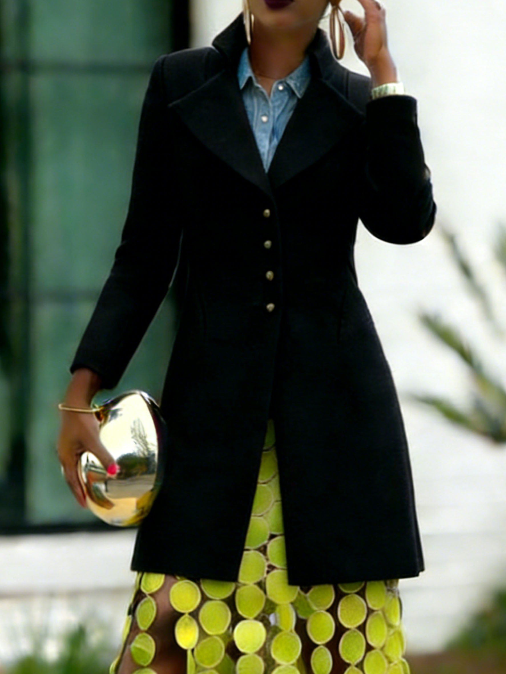 [Copy]Women's Mustard Coat, Elegant Lapel Single-Breasted Mid-Length Overcoat, Vintage European Street Style, Slim-Fit Dressy Outerwear with Button Detail, Flattering Silhouette for FalWinter Fal & shion