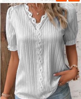 Summer Vacation Fashion Hollow Short Sleeve Women's Shirt