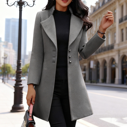 Women's Mustard Coat, Elegant Lapel Single-Breasted Mid-Length Overcoat, Vintage European Street Style, Slim-Fit Dressy Outerwear with Button Detail, Flattering Silhouette for FalWinter Fal & shion