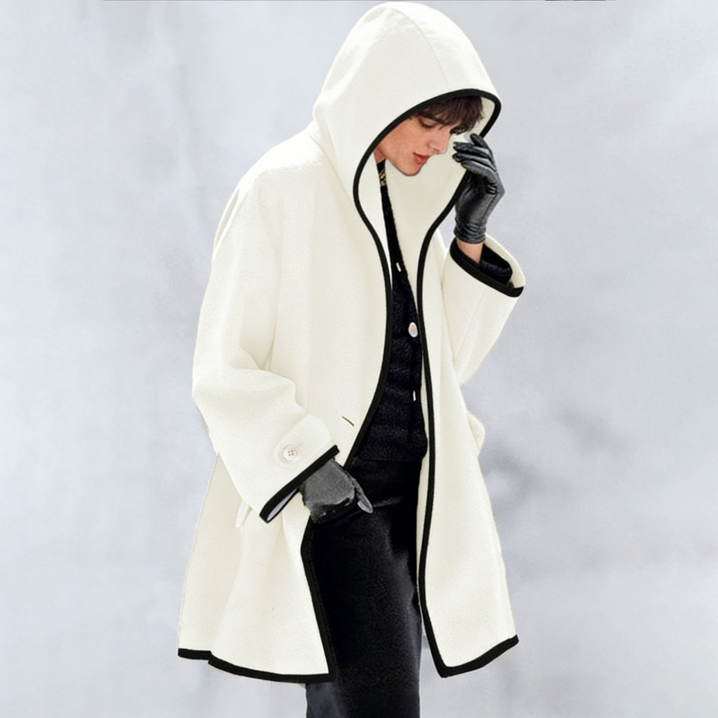 Fashion Hooded Solid Color Coat