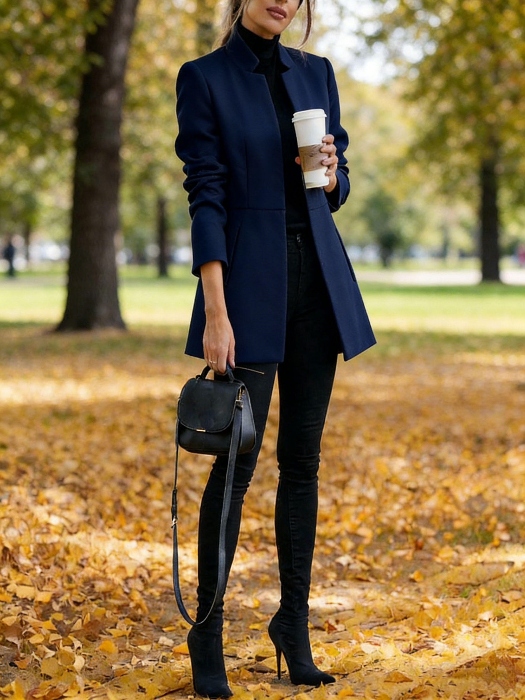 Women Houndstooth Long Sleeve Blazer Warm Office Neck Jacket With Pockets Open Front Cardigans