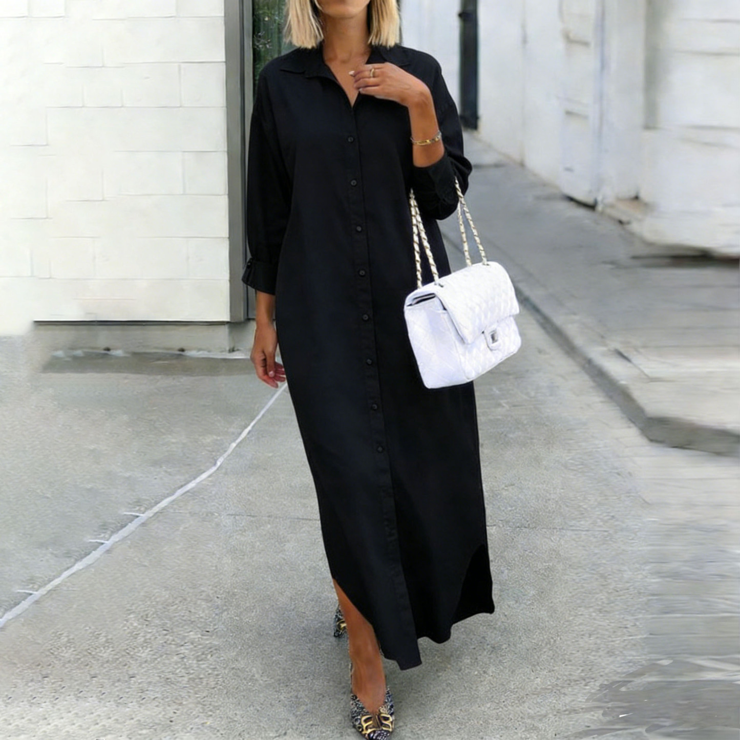 Fashion Casual Solid Color Long Shirt Dress