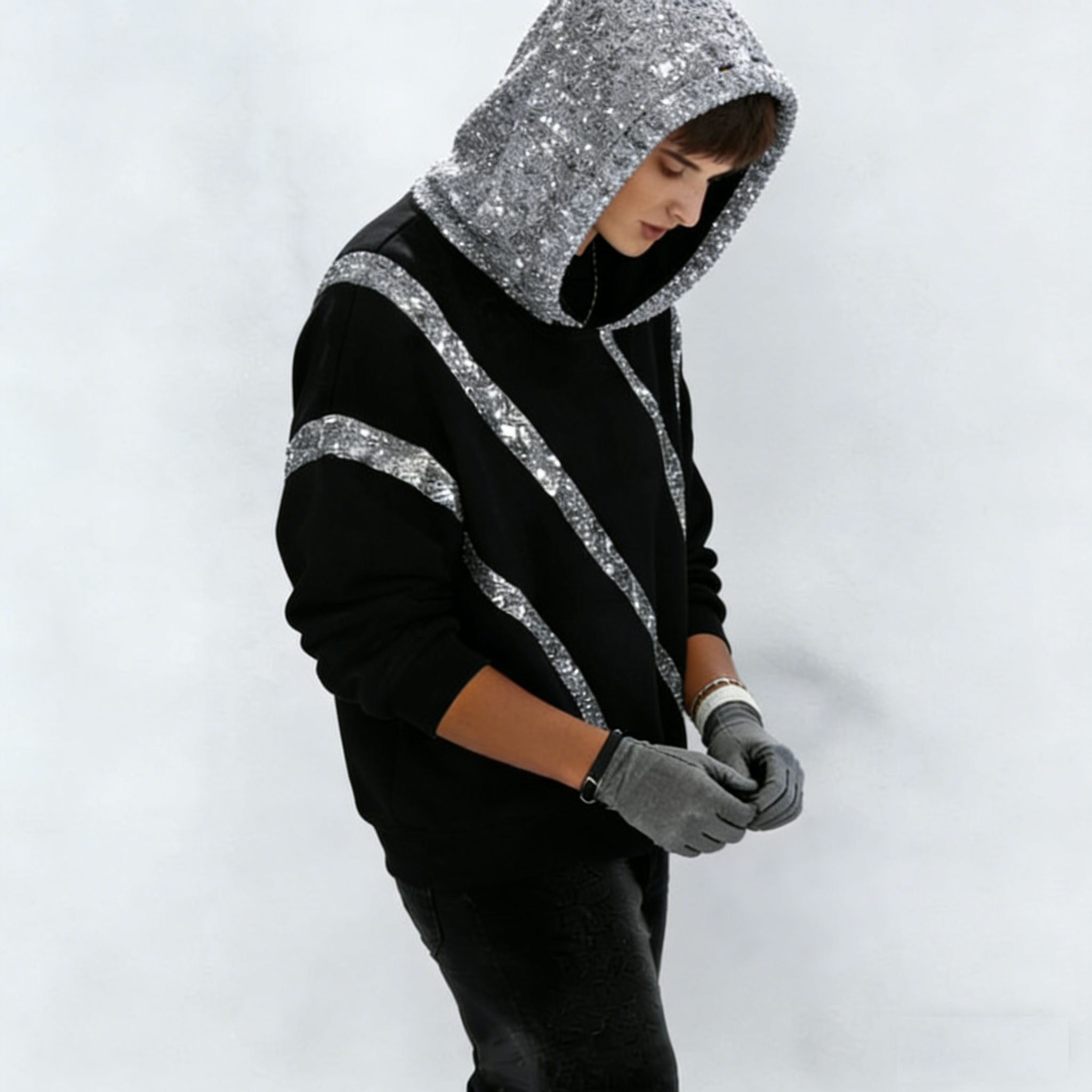 Sparkly Sequin Hoodie - Loose-Fit Fashion Sweatshirt