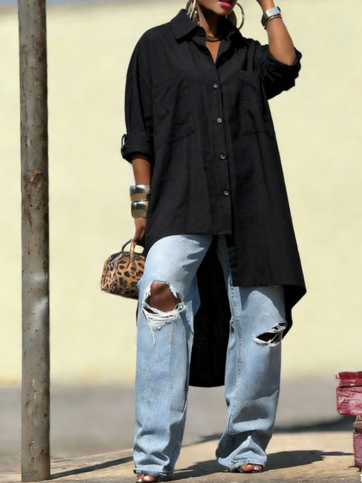 Women's Linen-Cotton Oversized Tunic Shirt - Loose Fit Long Sleeve Button-Down Blouse (Multi-Color Options)