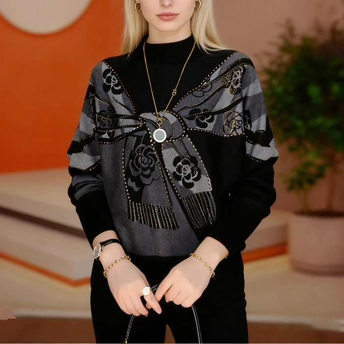 Women's Autumn/Winter Double-Sided Fleece Top with Stylish Print and Loose Fit, Perfect for Layering